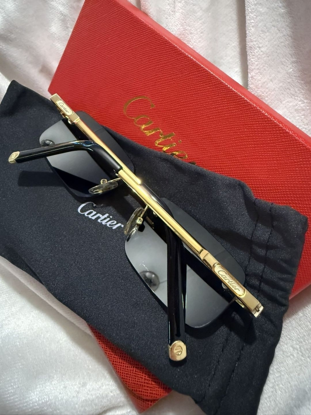 Cartier Mens Sunglasses with Black Lenses + Gold Accents